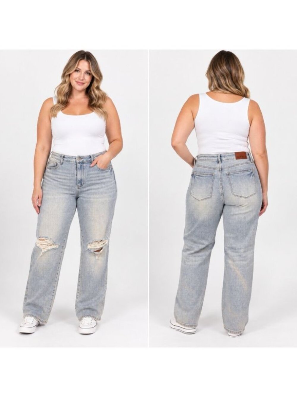 Judy Blue Women’s 16W 90’s Straight Jeans Light Wash Distressed Ripped Stretch